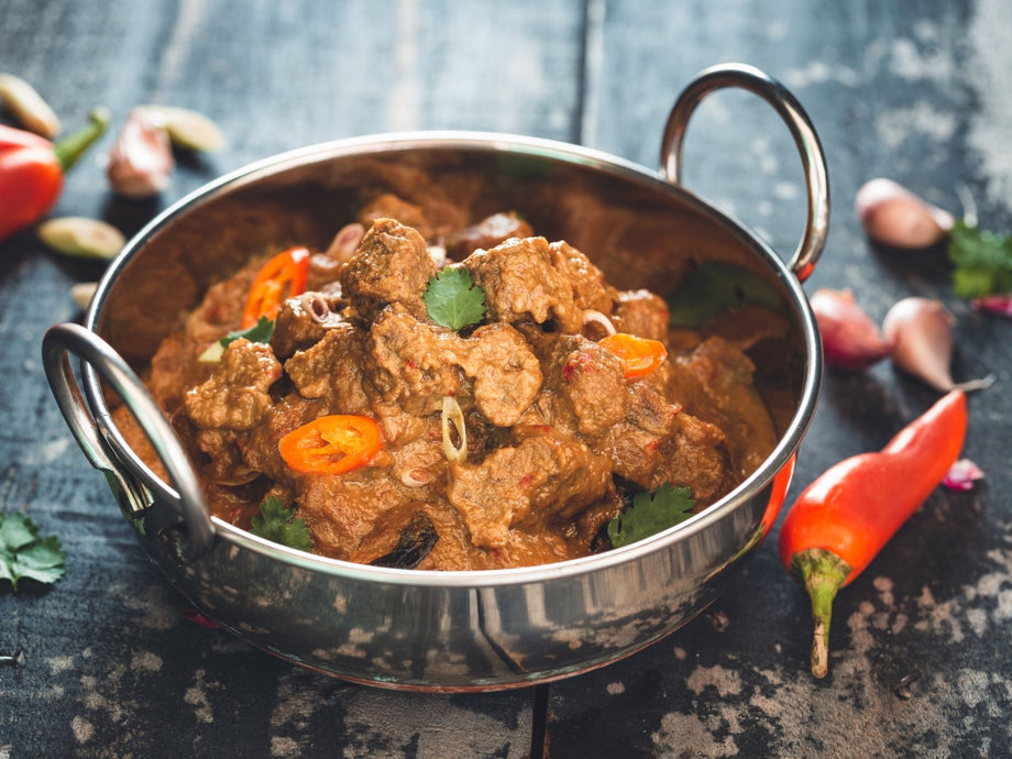 Rich Indonesian beef rendang slow-cooked in spices