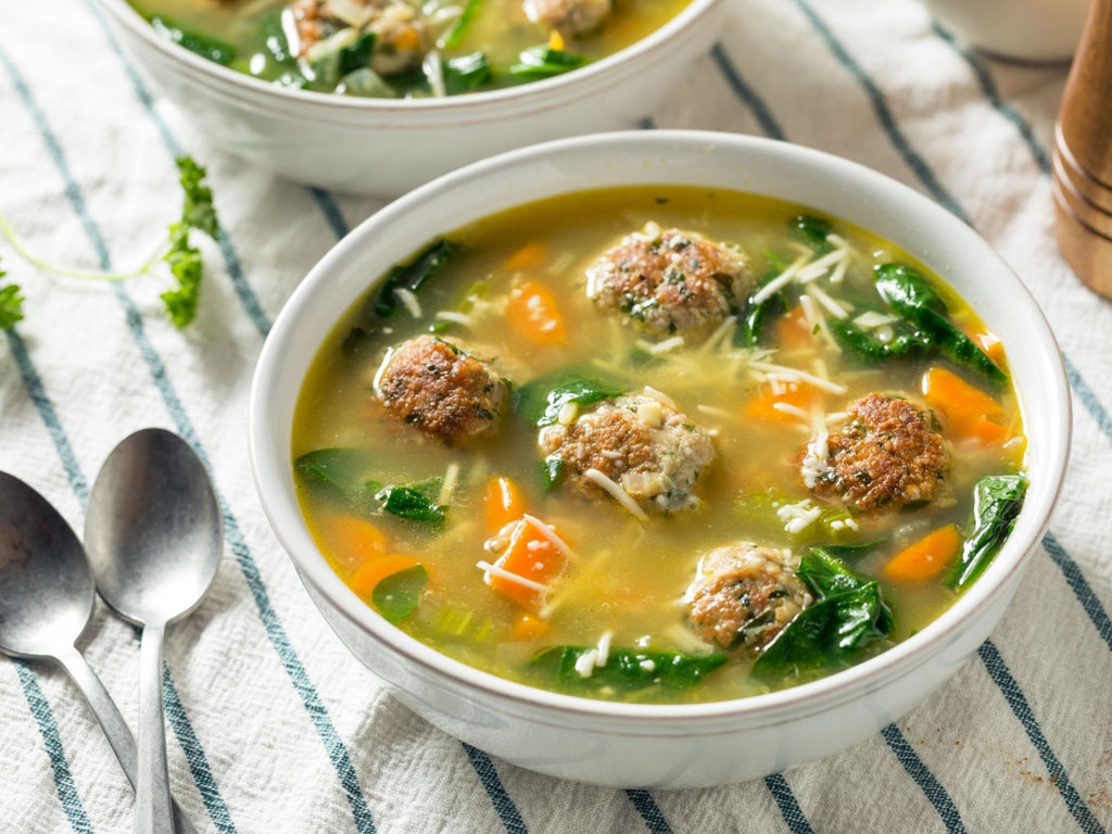 Italian Wedding Soup With Bison And Wild Boar Meatballs