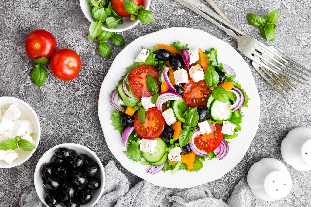 Greek Salad With Creamy Tzatziki Dressing & Chicken Thighs