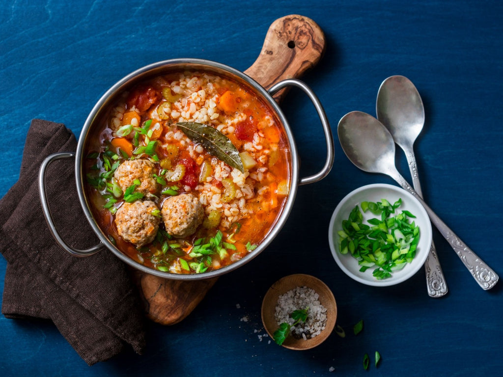 Moroccan Spiced Meatball Soup With Grass Fed Ground Beef