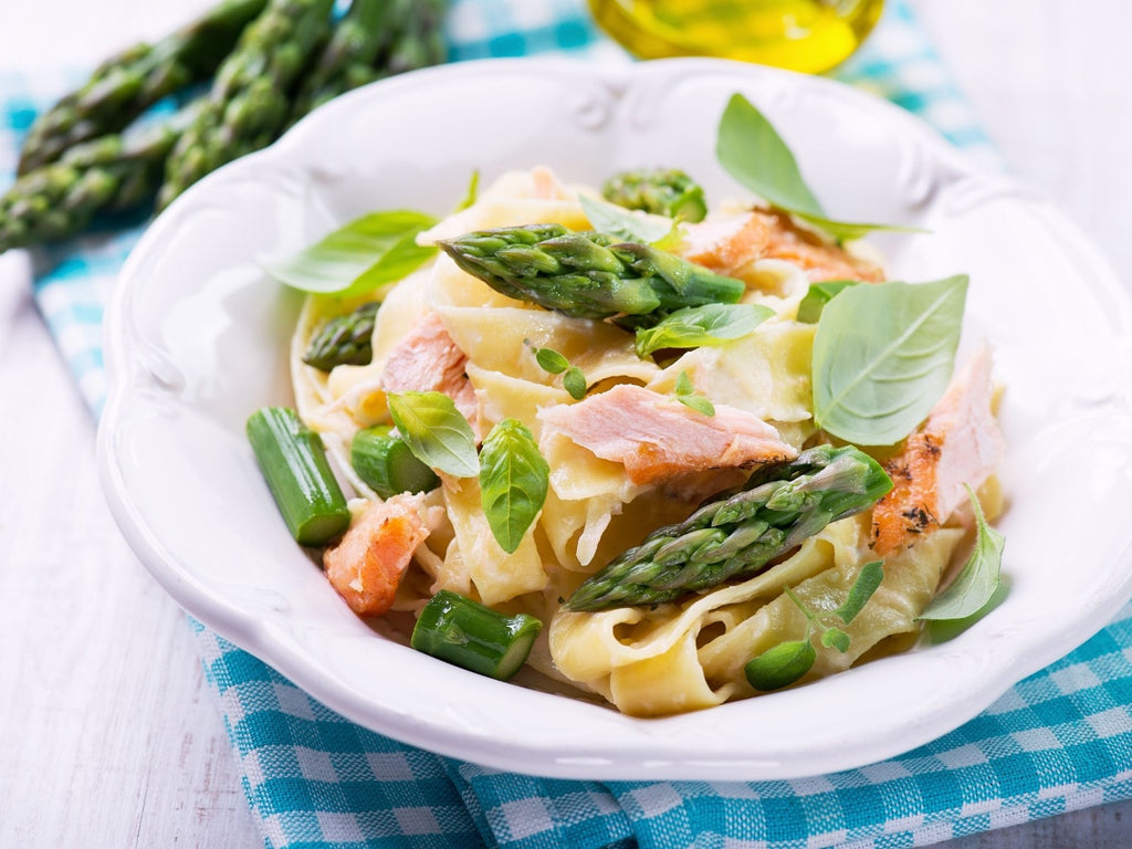 Wild Caught Salmon Pasta With Asparagus And Cream Sauce