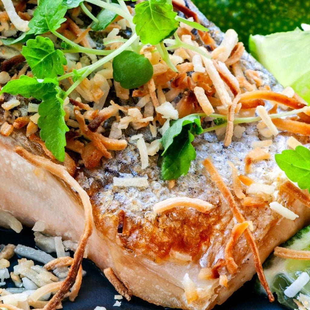 Salmon & Swiss Chard With Crispy Coconut And Turmeric - Beck & Bulow